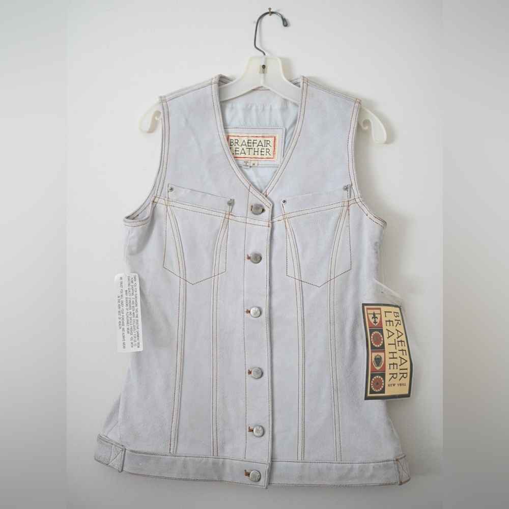 Vintage NWT Braefair Women's Sm Genuine Leather Set - Skirt & Vest White Suede - Picture 2 of 16